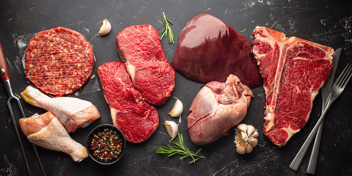 a variety of types and different cuts of protein
