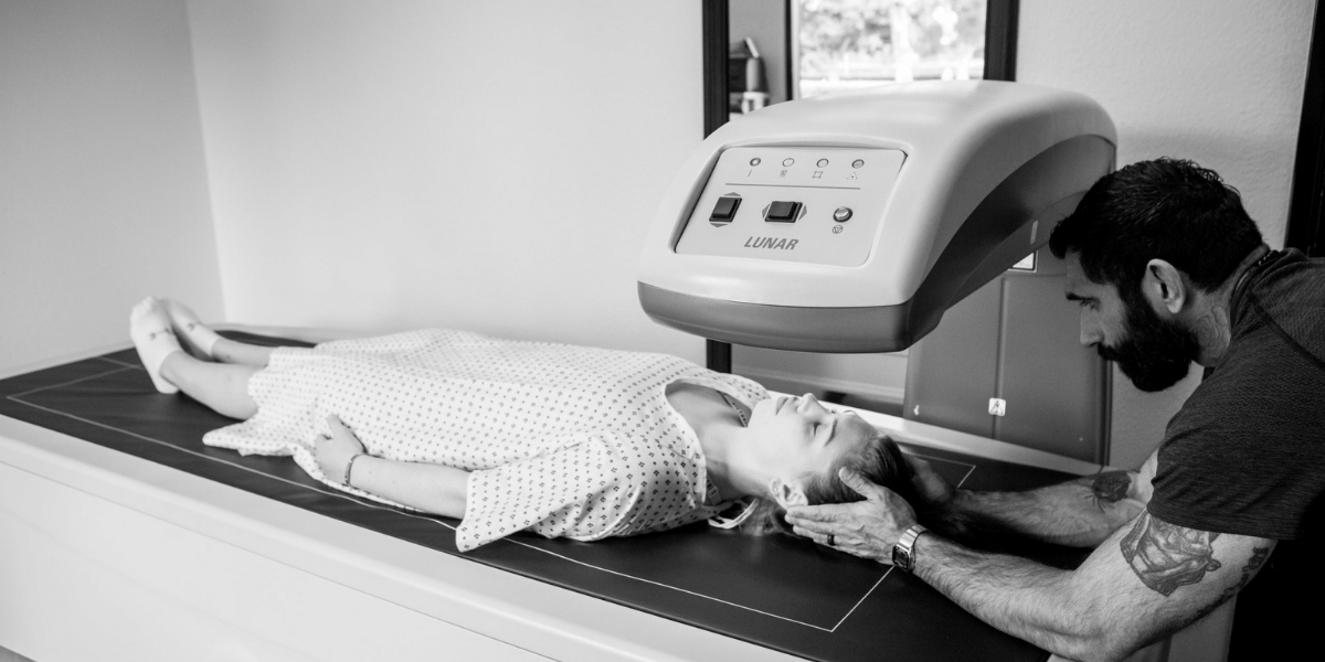 Woman getting a dexa scan at Stark Health